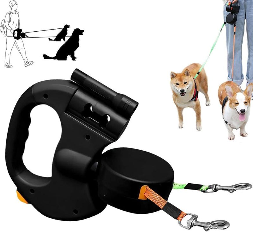 Dual Retractable Dog Leash: New 3M Two-Headed Pet Traction Rope for Two Dogs – 360° Tangle-Free Nylon Ribbon Lead, Ideal for Running, Hiking & Training, Suitable for Small to Medium Dogs