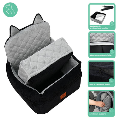 Zvrpet Dog Car Seat Fully Detachable and Washable Memory Foam Covered Car-Mounted Pet Kennel Soft Fabric Easy to Install with Adjustable Straps Anti-Slip Bottom Cover for Back Seat Pet Car Bed for Car SUV Outdoorfun Travel Dog Bed Pet Bed Cat Bed
